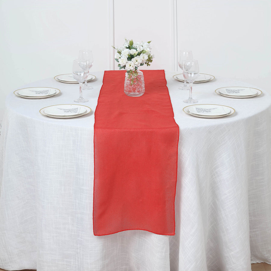14x108Inch Red Boho Chic Rustic Faux Burlap Cloth Table Runner