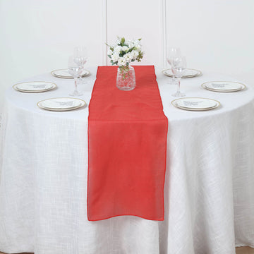 14"x108" Red Boho Chic Rustic Faux Burlap Cloth Table Runner