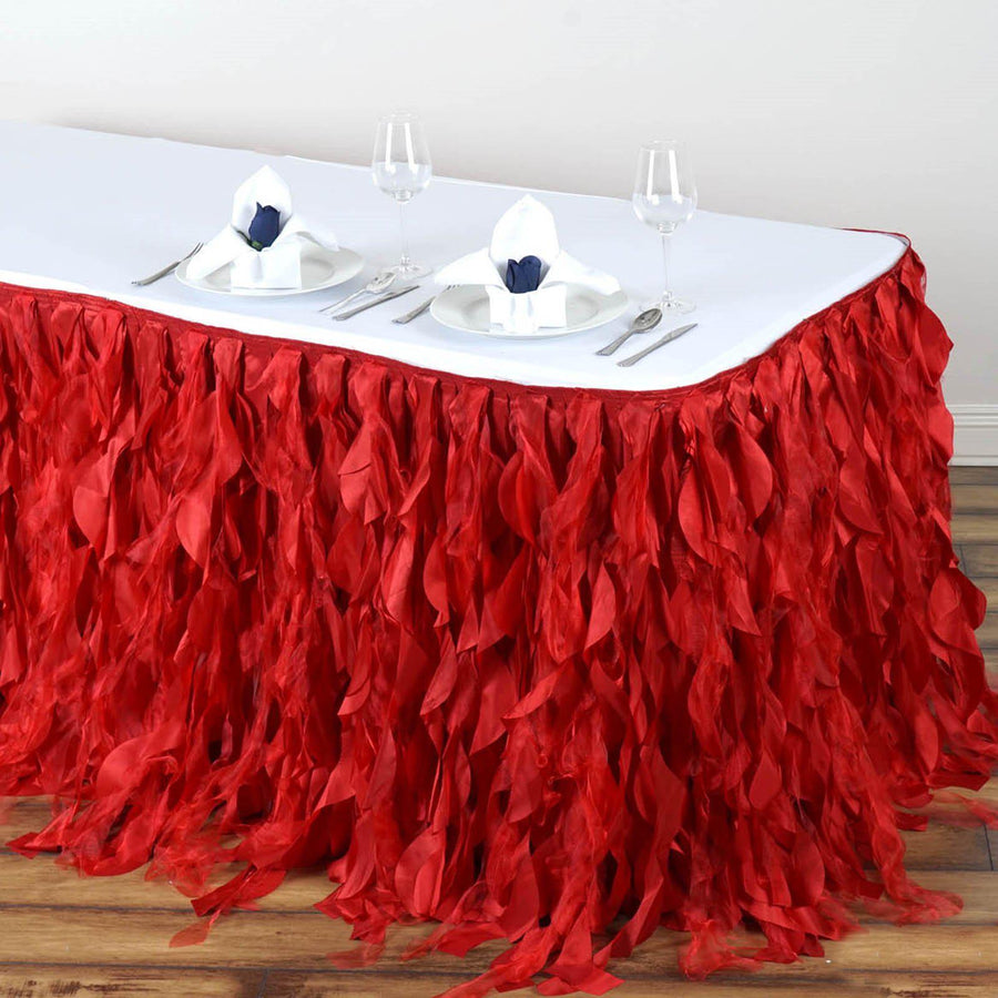 14FT Red Curly Willow Taffeta Table Skirt