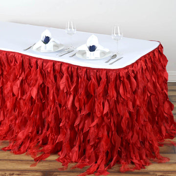 14ft Red Curly Willow Taffeta Table Skirt