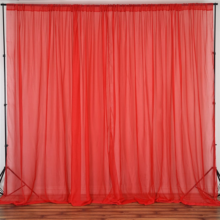 Red Fire Retardant Sheer Organza Premium Curtain Panel Backdrops With Rod Pockets - 10ftx10ft