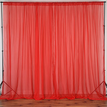 2 Pack Red Inherently Flame Resistant Sheer Curtain Panels, Premium Chiffon Backdrops With Rod Pockets - 10ftx10ft