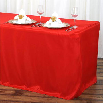 6ft Red Fitted Polyester Rectangular Table Cover