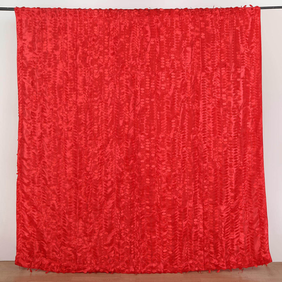 8ftx8ft Red 3D Leaf Petal Taffeta Fabric Event Curtain Drapery, Photo Backdrop Panel