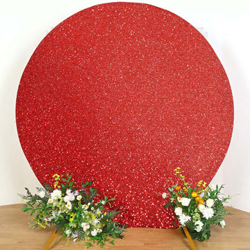 7.5ft Red Metallic Shimmer Tinsel Spandex Round Wedding Arch Cover, 2-Sided Photo Backdrop