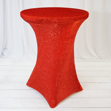 Red Metallic Shiny Glittered Spandex Cocktail Table Cover