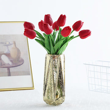 10 Stems | 13" Red Real Touch Artificial Foam Tulip Flower Bouquets