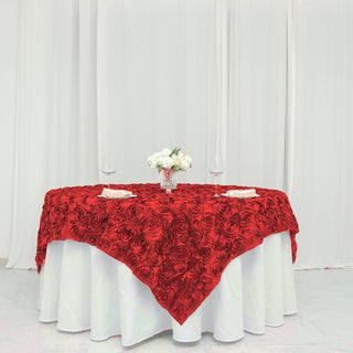 Create Unforgettable Events with Our Red 3D Rosette Satin Table Overlay