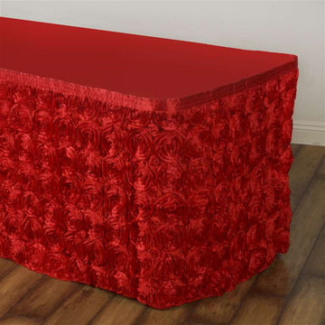 14ft Red Rosette 3D Satin Table Skirt