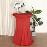 Red  Round Heavy Duty Spandex Cocktail Table Cover With Natural Wavy Drapes