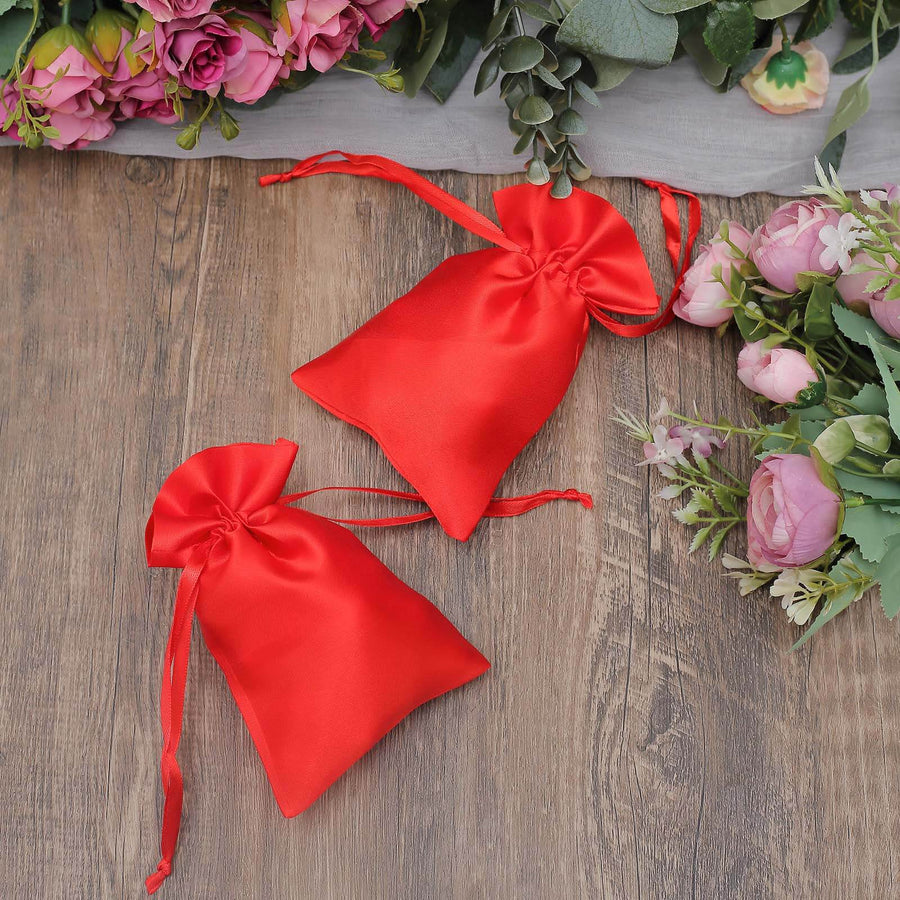 12 Pack | 4x6inch Red Satin Drawstring Wedding Party Favor Gift Bags