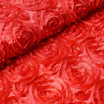 54"x4yd Red Satin Rosette Fabric By The Bolt, DIY Craft Fabric Roll