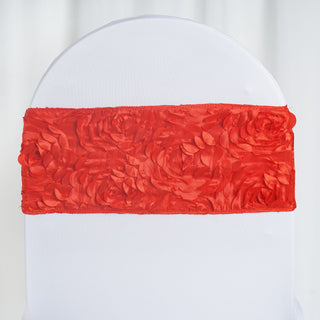 Add Elegance to Your Event with Red Satin Rosette Spandex Stretch Chair Sashes