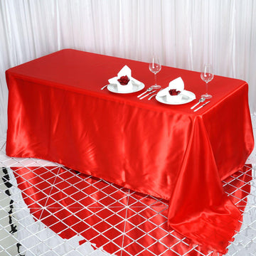 90"x132" Red Satin Seamless Rectangular Tablecloth