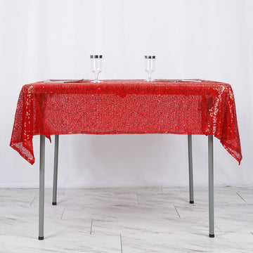 54"x54" Red Seamless Premium Sequin Square Tablecloth