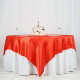 90" x 90" Red Seamless Satin Square Tablecloth Overlay