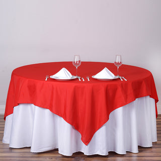 Add Elegance to Your Event with a Red 90"x90" Seamless Square Polyester Table Overlay