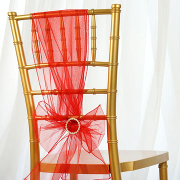 5 Pack | 6"x108" Red Sheer Organza Chair Sashes