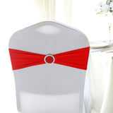 5 pack | 5"x14" Red Spandex Stretch Chair Sash with Silver Diamond Ring Slide Buckle