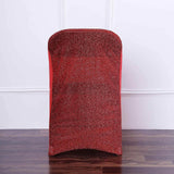 Red Spandex Stretch Folding Chair Cover, Fitted Chair Cover with Metallic Shimmer Tinsel Back