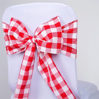 Add a Touch of Elegance with Red and White Buffalo Plaid Chair Sashes