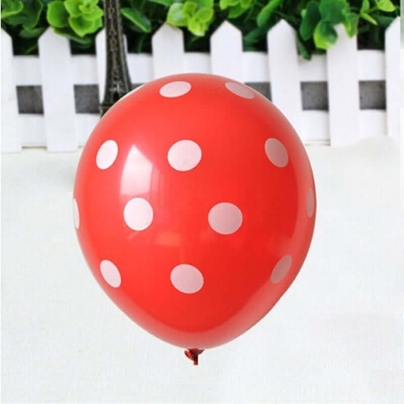 25 Pack | 12inch Red & White Fun Polka Dot Latex Party Balloons