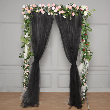5ftx10ft Black Dual Sided Sheer Tulle Event Curtain Drapes With Satin Header, Rod Ready Backdrop Event Panel