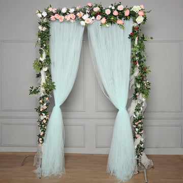 5ftx10ft Blue Dual Sided Sheer Tulle Event Curtain Drapes With Satin Header, Rod Ready Backdrop Event Panel