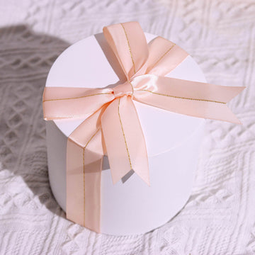 50 PCs 10" Blush Pre Tied Ribbon Bows, Satin Ribbon With Gold Foil Lining For Gift Basket and Party Favors Decor