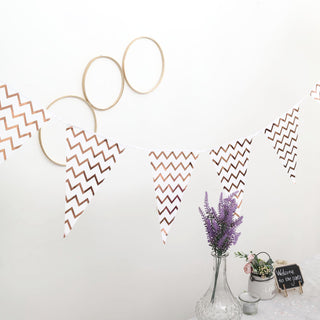 Add a Touch of Elegance with the 7.5ft Rose Gold Chevron Print Triangle Pennant Flag Party Banner