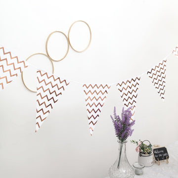 7.5ft | Rose Gold Chevron Print Triangle Pennant Flag Party Banner - Clearance SALE