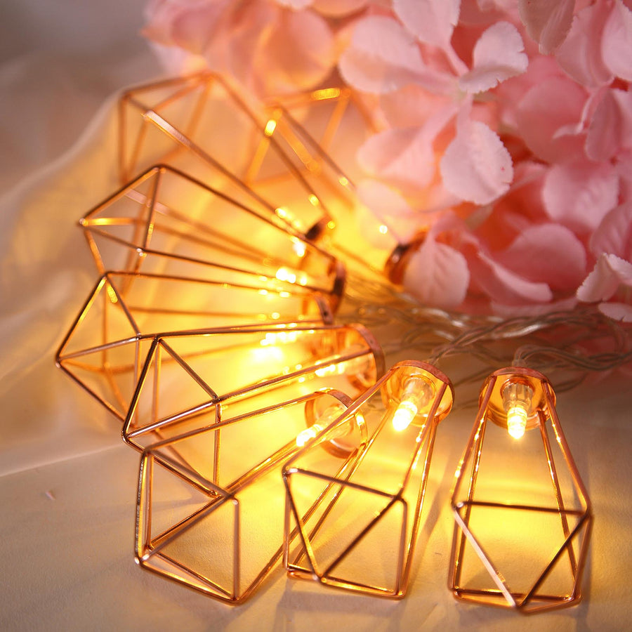 11 FT | 20 LED Geometric Prism | Rose Gold | Battery Operated Fairy String Lights -  Warm White