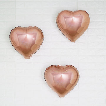 2 Pack | 15" 4D Rose Gold Heart Mylar Foil Helium or Air Balloons