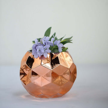 2-Pack Mercury Glass Vases Honeycomb Design Rose Gold - Stylish Geometric Wedding Centerpieces 6"