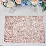 6 Pack | 12x18inch Rose Gold Metallic Floral Vinyl Placemats, Non-Slip Rectangle Dining Table Mats