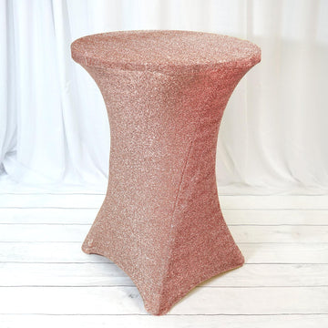 Rose Gold Metallic Shiny Glittered Spandex Cocktail Table Cover