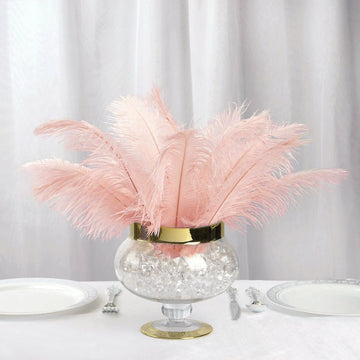 12 Pack | 13"-15" Rose Gold Natural Plume Real Ostrich Feathers, DIY Centerpiece Fillers