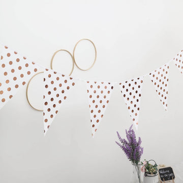 7.5ft Rose Gold Polka Dot Print Triangle Pennant Flag Party Banner - Clearance SALE