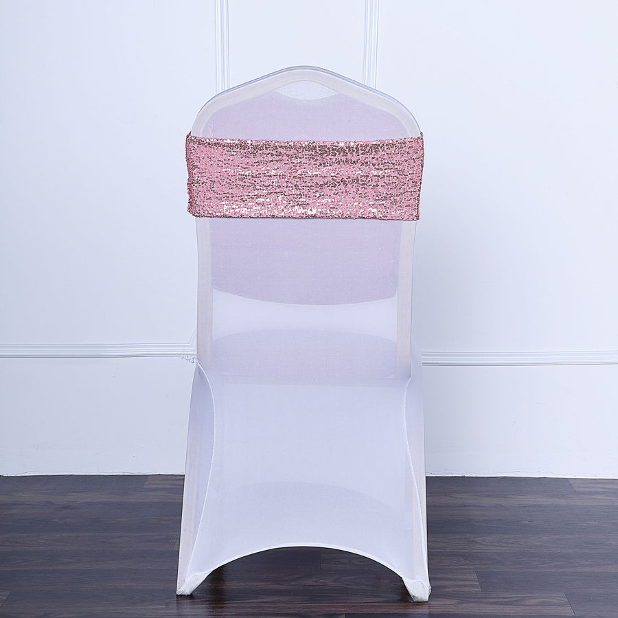 5 pack | Rose Gold Sequin Spandex Chair Sash