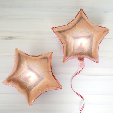 2 Pack 16" 4D Rose Gold Star Mylar Foil Helium or Air Balloons