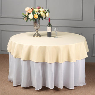 Elevate Your Event with the Beige 70" Round Seamless Polyester Linen Tablecloth