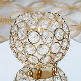 4inch Round Gold Crystal Beaded Metal Votive Tealight Candle Holder, Multipurpose Table Vase