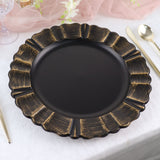 13inch Round Matte Black Acrylic Plastic Charger Plates With Gold Brushed Wavy Scalloped Rim