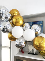 2 Pack | 14" Shiny Silver Orbz Foil Balloons, 4D Sphere Mylar Balloons