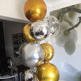 2 Pack | 12inch 4D Shiny Silver Sphere Mylar Foil Helium or Air Balloons