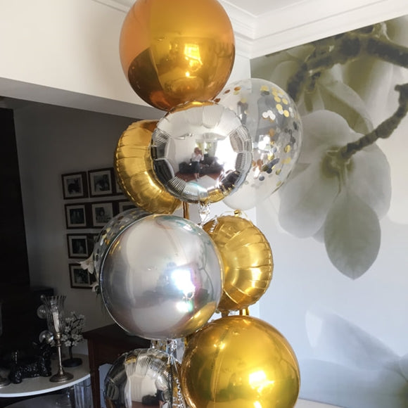 2 Pack | 18inches 4D Shiny Silver Sphere Mylar Foil Helium or Air Balloons