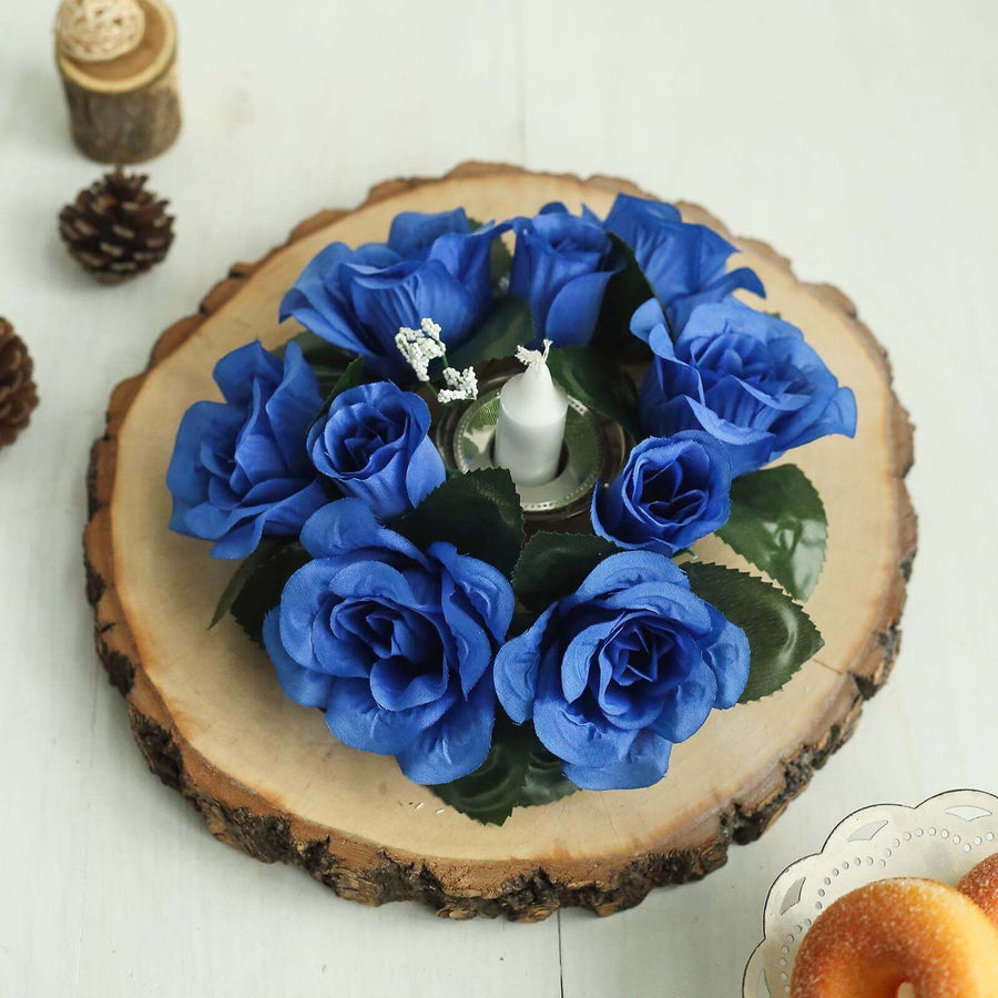 4 Pack | 3inches Royal Blue Artificial Silk Rose Flower Candle Ring Wreaths