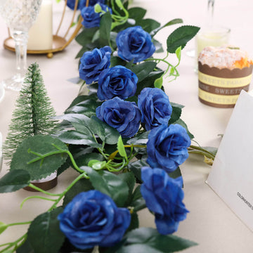 6ft 20 Royal Blue Artificial Silk Roses Flower Garland, Hanging Vine