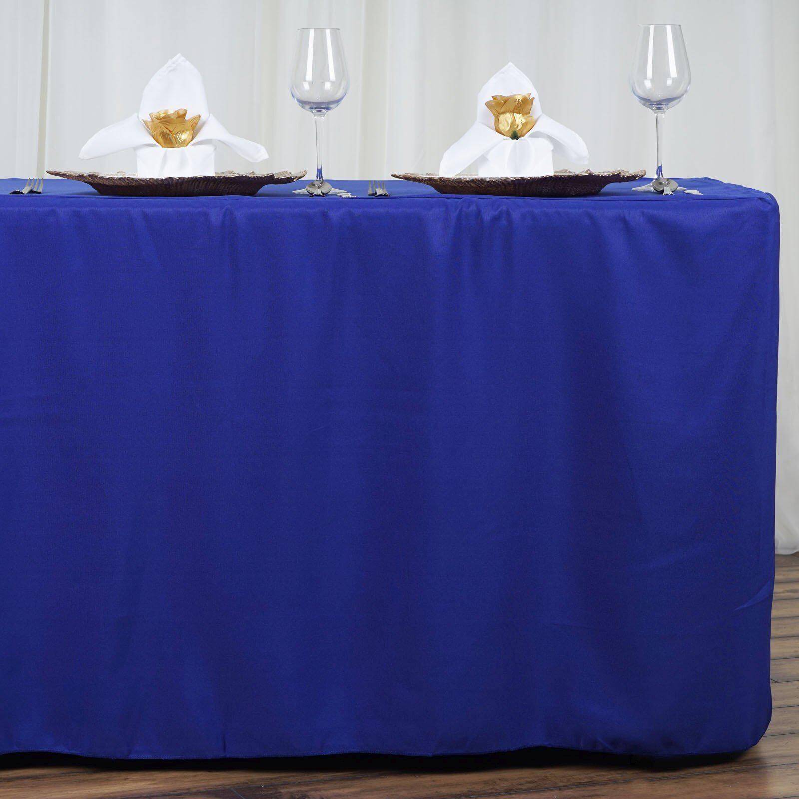 6FT Royal Blue Fitted Polyester Rectangular Table Cover