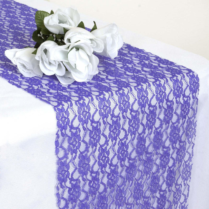 12" x 108" Royal Blue Floral Lace Table Runner